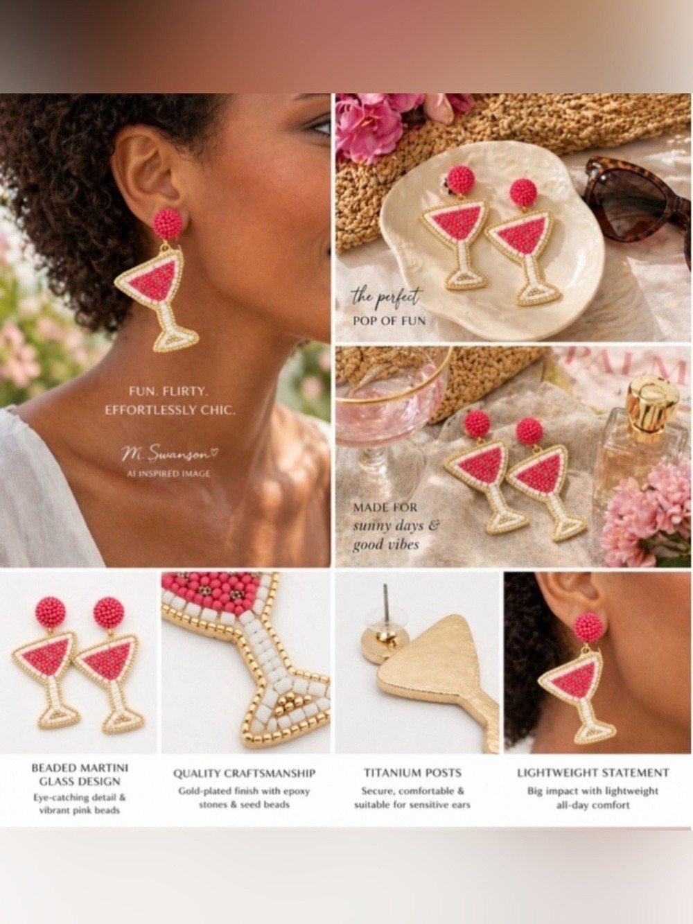 NEW J. Crew Martini Glass Beaded Statement Earrings Pink Gold NWOT - Picture 7 of 7
